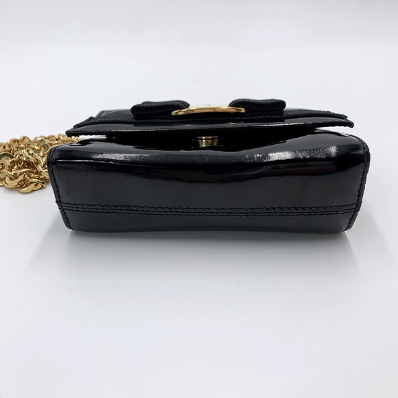 Auth Salvatore Ferragamo Black Patent Leather Wallet on Chain Vara Bow Crossbody - Picture 6 of 8
